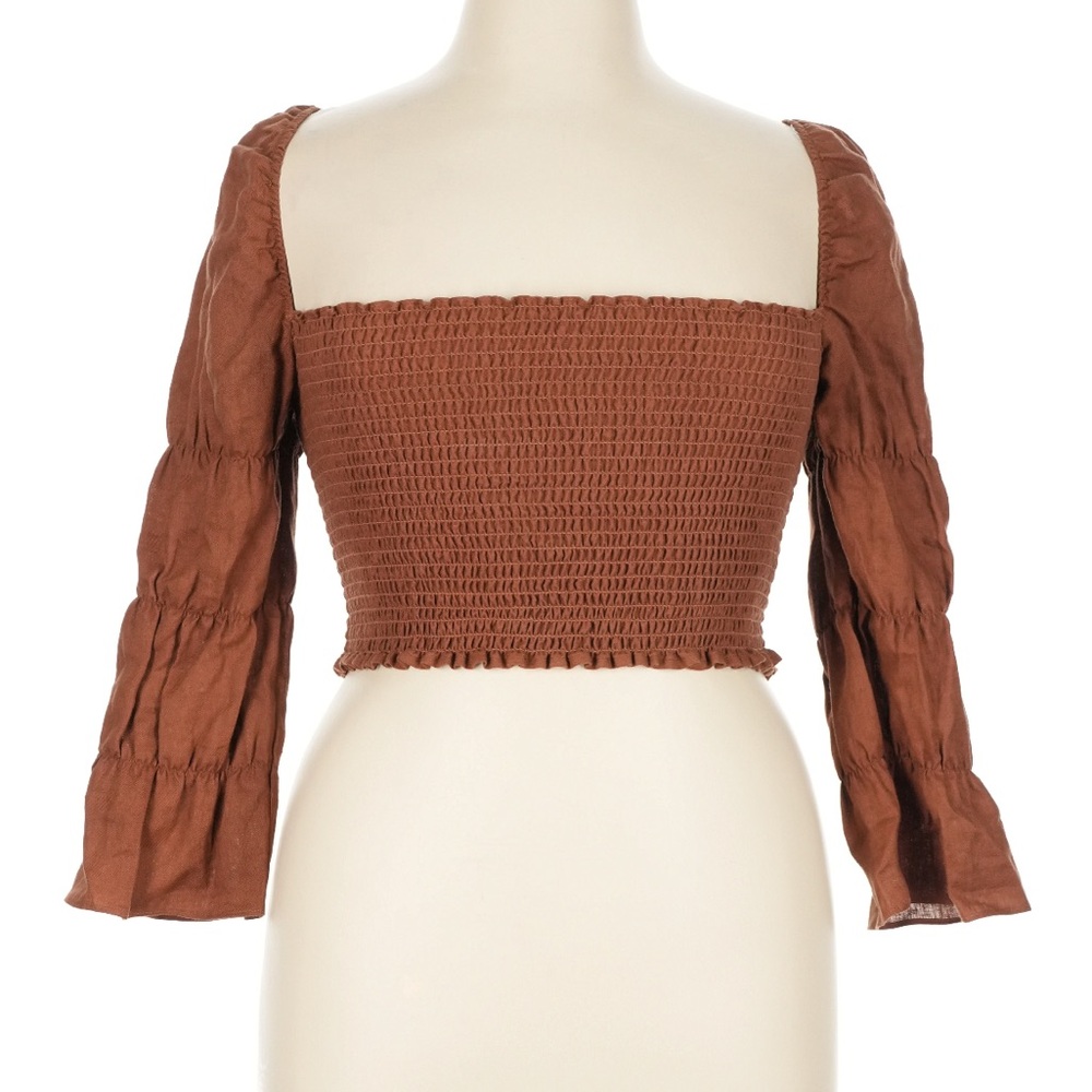 Reformation Brown Smocked Crop Top Size XL - Picture 3 of 7